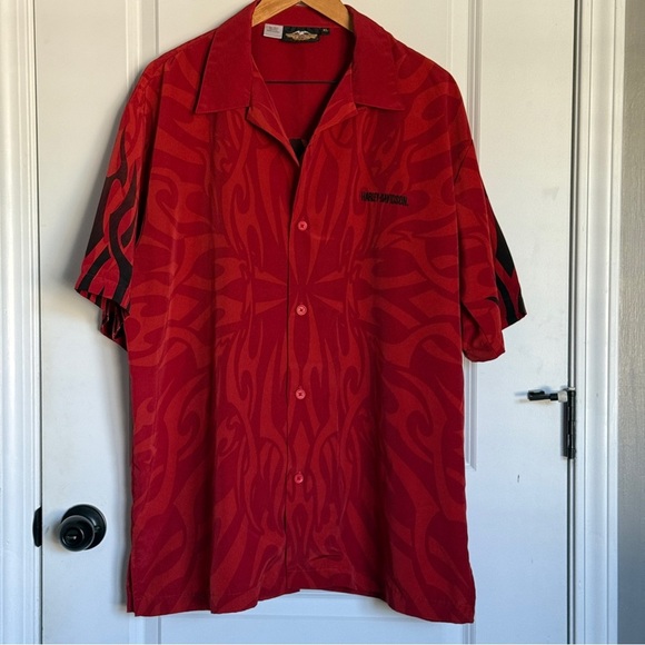 Harley-Davidson Other - Vintage Harley-Davidson Motorcycle Flames Button Up Shirt Size XL